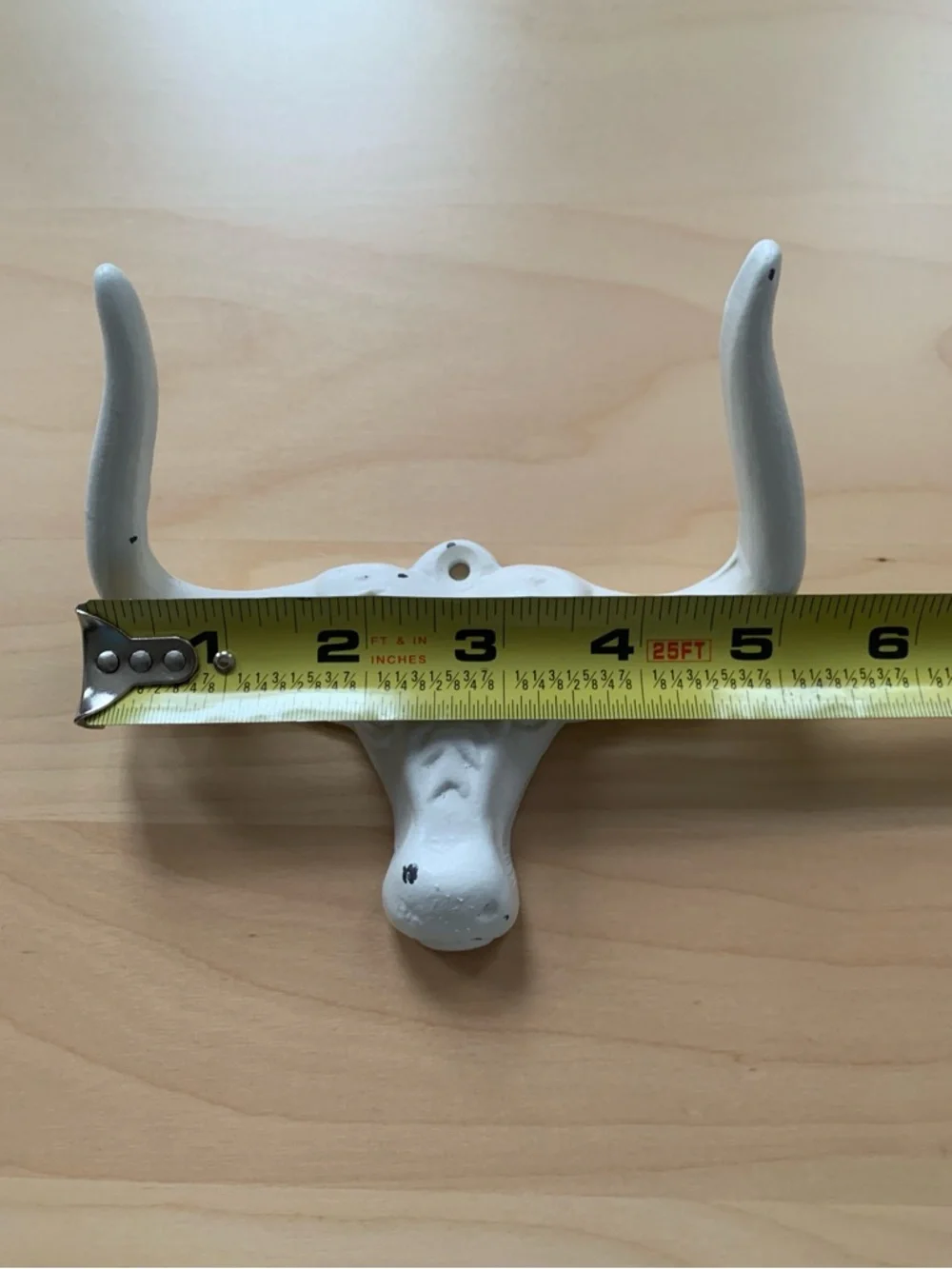 Set of 4 Distressed White Longhorn Bull Head Cow Wall Hooks